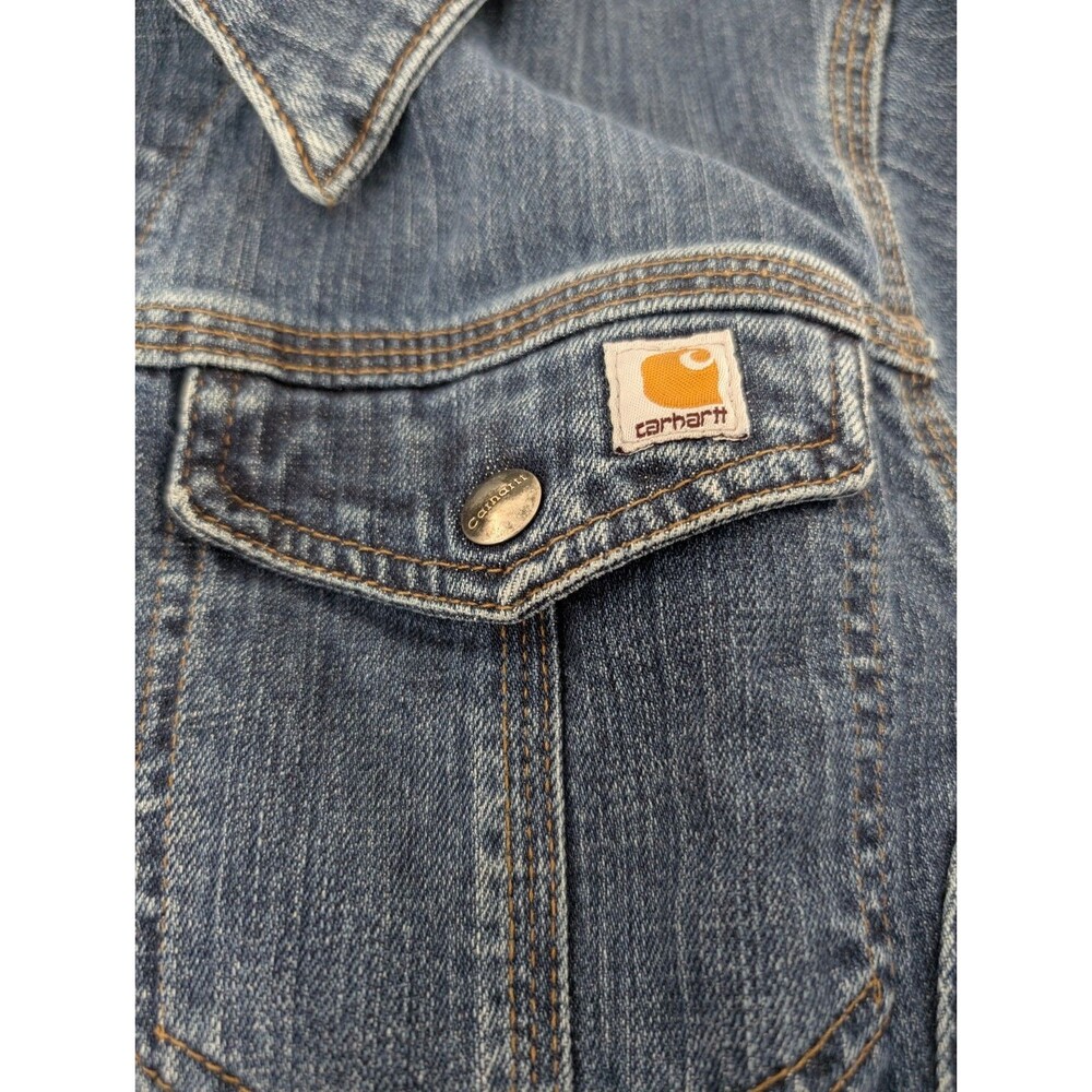 Carhartt Womens Large Denim/Jean Jacket Trucker Workwear Streetwear Snap J001 - Picture 5 of 10